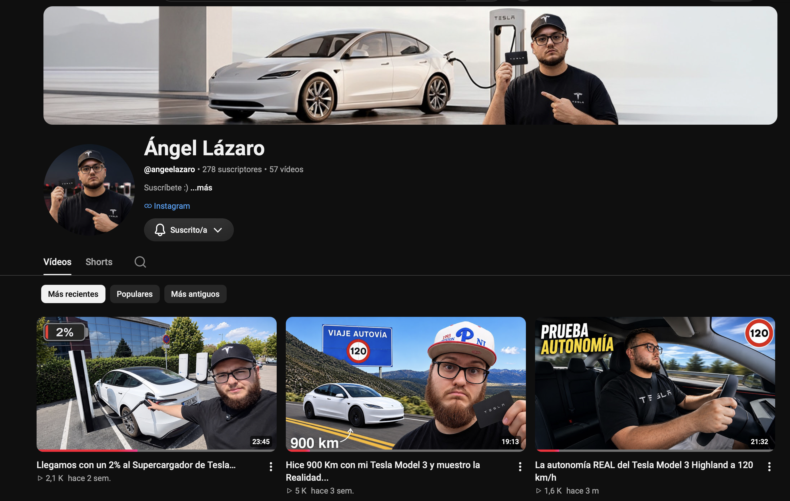 Canal personal de YouTube de Ángel Lázaro sobre Tesla y coches eléctricos